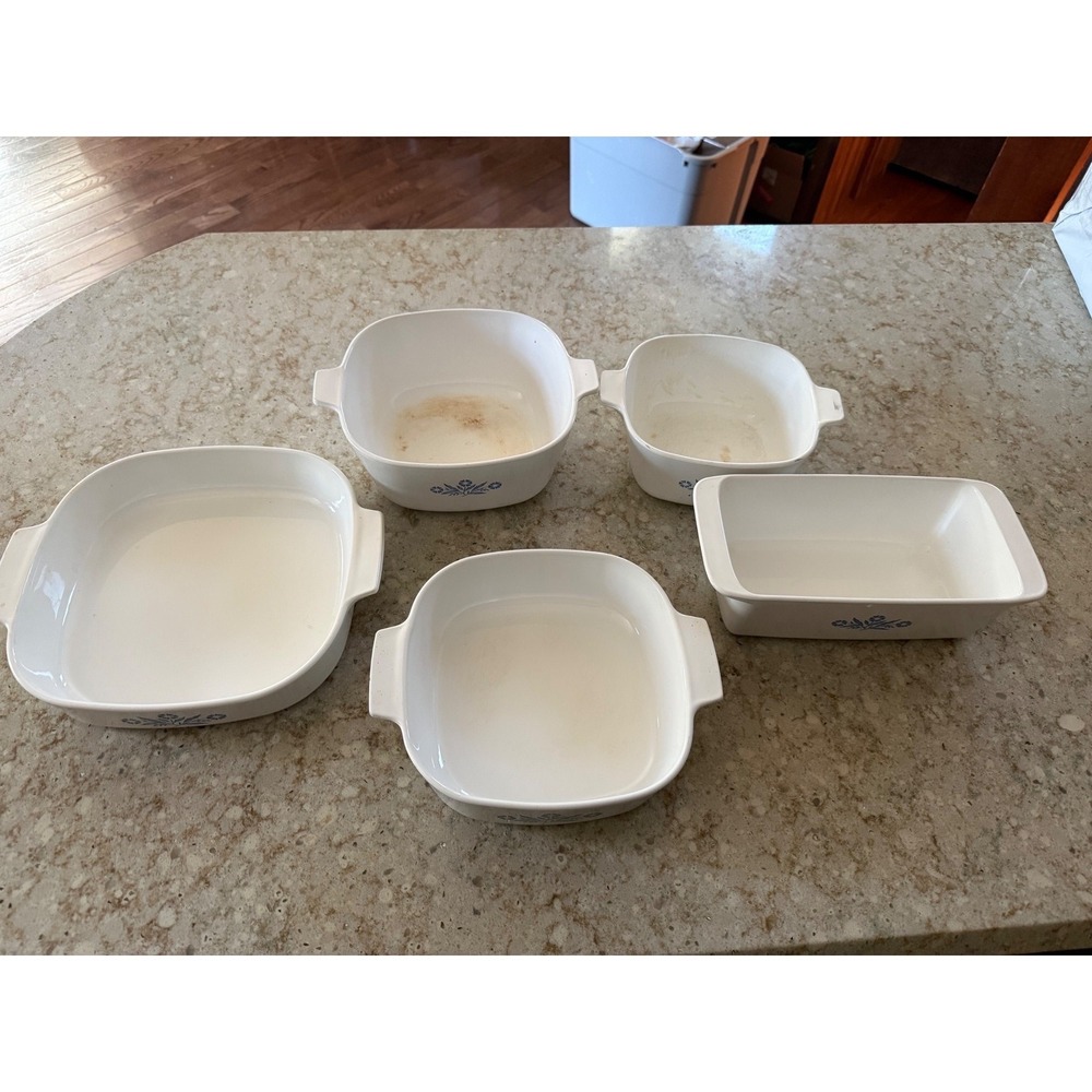 Vintage Corning Ware Blue Cornflower 5 Piece Set Casserole Dishes P-315 P-2.5-B
